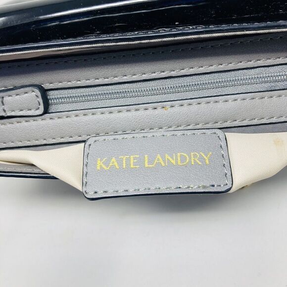 Kate Landry Black Patent Leather Handbag Purse Shoulder Bag Gold Chain Strap - Picture 5 of 7